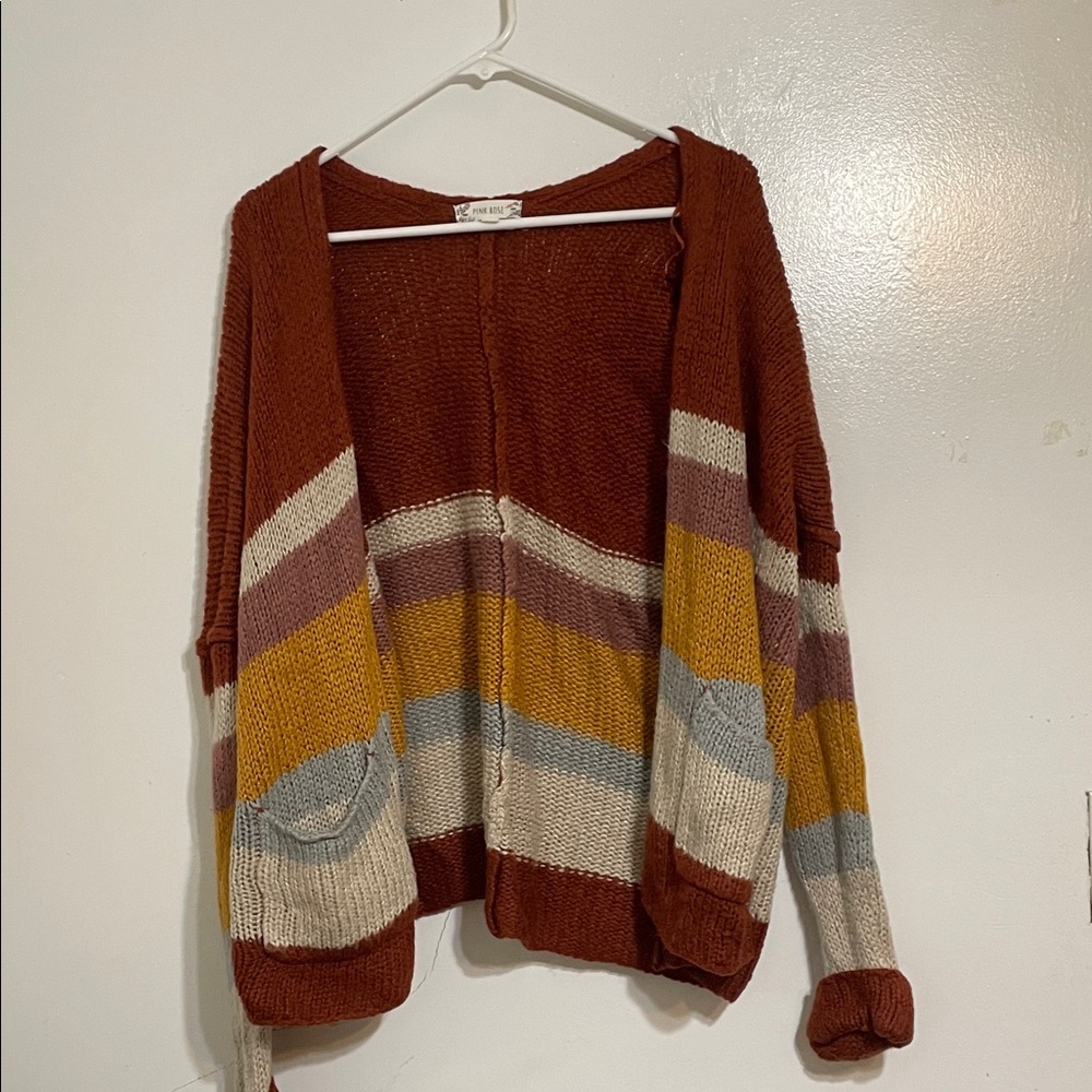 Pink Rose Multicolor Striped Cardigan